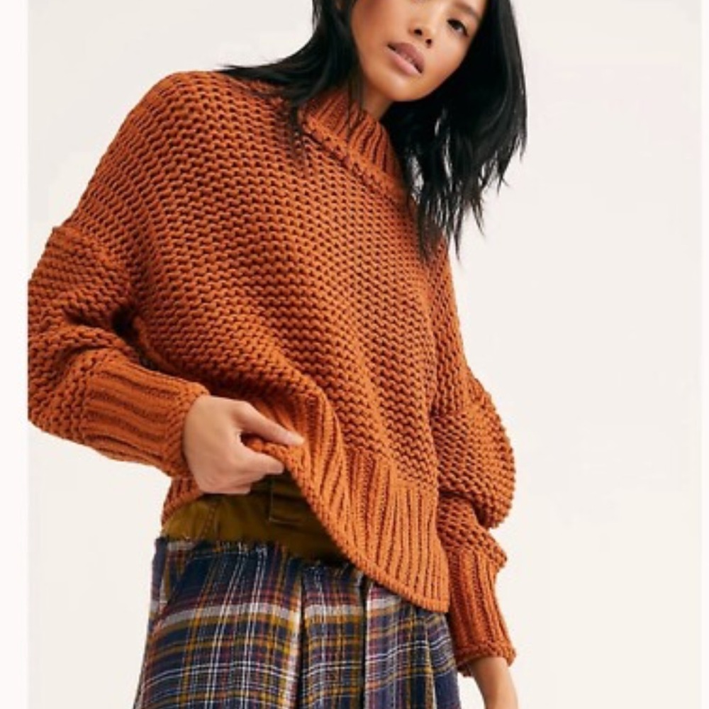 Free People Orange chunky Knit Sweater Small